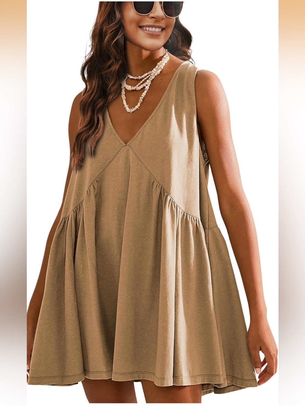 Amazon Sleeveless V-Neck Swing Tunic in Taupe